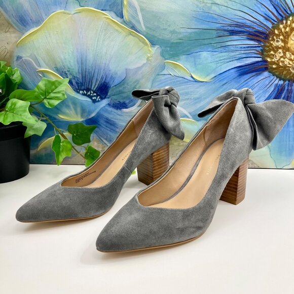 Anthropologie Bow-Tied Pumps Heels In Gray 7.5 - Picture 1 of 14